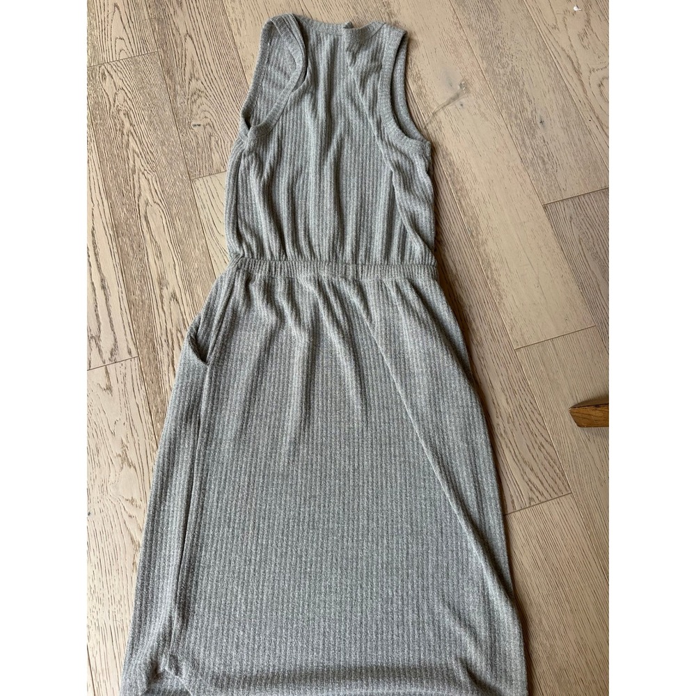 Gilli Gray Ribbed Knit Sleeveless Midi Dress V-Neck Button Front Pockets Small